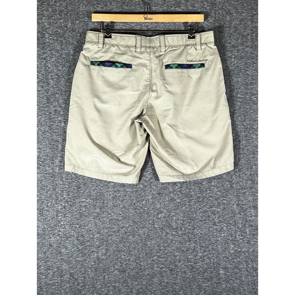 William Murray Mens Golf Shorts Khaki Tan Plaid Trim Straight Fit Size 34 - Picture 2 of 7